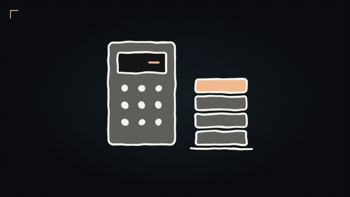 Hand-drawn calculator beside a stack of futures contracts