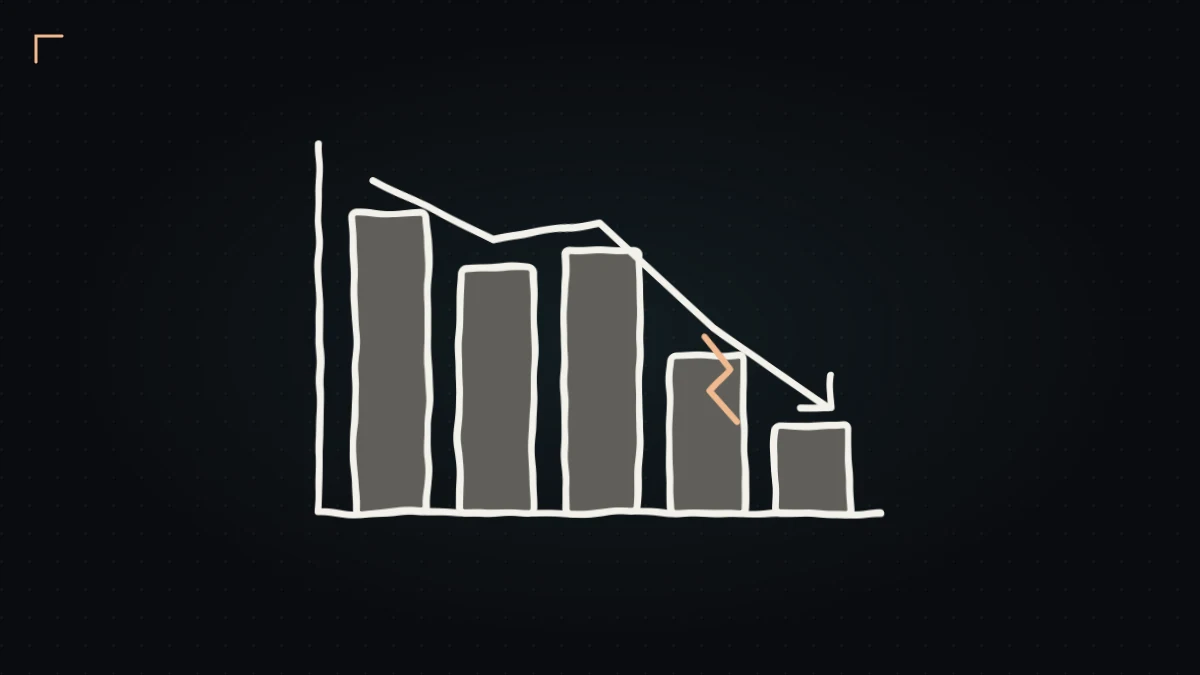 Hand-drawn declining account balance with a cracked bar